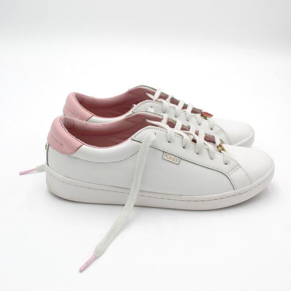kate spade Shoes - Kate Spade Keds Leather Sneakers Women 8 White Pink Heart Lips Charm Valentines